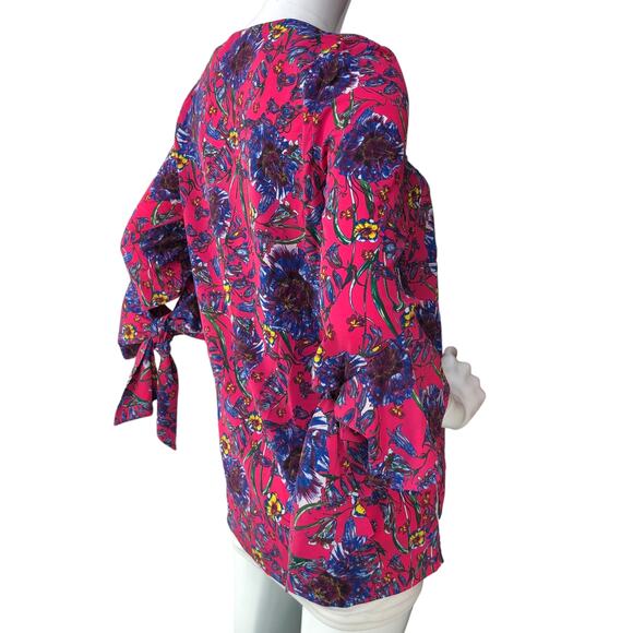 Prabal Gurung Collective Womens Size 2 Top Floral Flare Sleeve V Neck Pink - Picture 8 of 15